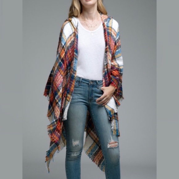 Ruggine Plaid Poncho / Ruana With Fringe Detail NEW! - Picture 12 of 12